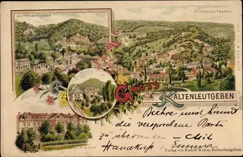 Litho Kaltenleutgeben in Niederösterreich, Morizhof, Ortschaft mit Landschaftsblick