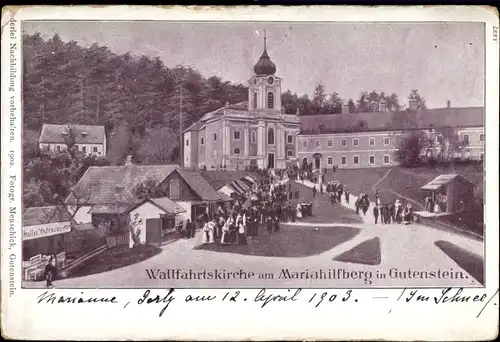 Ak Gutenstein in Niederösterreich, Kirchgänger an der Wallfahrtskirche am Mariahilfberg