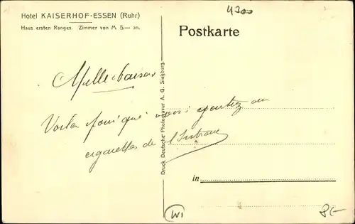 Ak Essen im Ruhrgebiet, Hotel Kaiserhof, Speisesaal