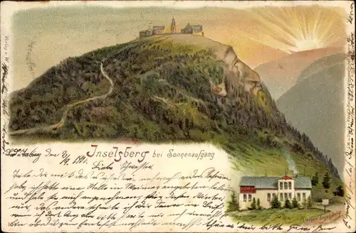 Künstler Litho Brotterode Trusetal in Thüringen, Inselsberg bei Sonnenaufgang