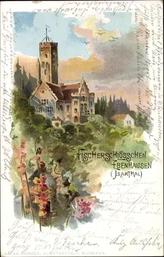 Litho Ebenhausen Schäftlarn Oberbayern, Fischerschlösschen