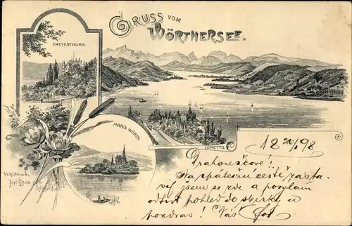 Litho Städte am Wörthersee in Kärnten, Freyenturm, Loretto, Maria Wörth