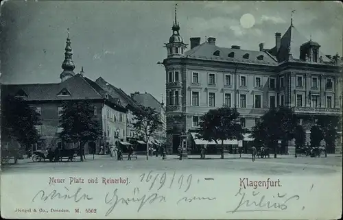 Mondschein Ak Klagenfurt am Wörthersee in Kärnten, Neuer Platz und Reinerhof, Stengel 5502