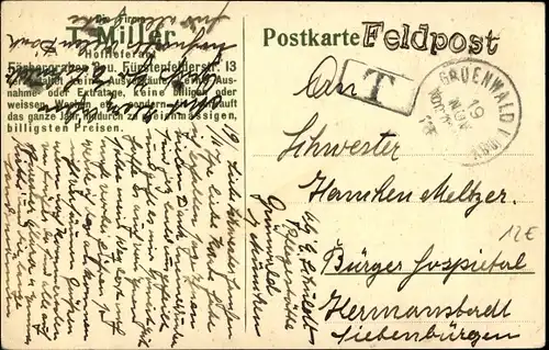 Künstler Ak Grünwald im Landkreis München Oberbayern, Schlosswirtschaft, Firma T. Miller