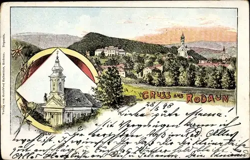 Künstler Litho Klaus, F., Wien 23. Liesing Österreich, Kirche, Panorama vom Ort