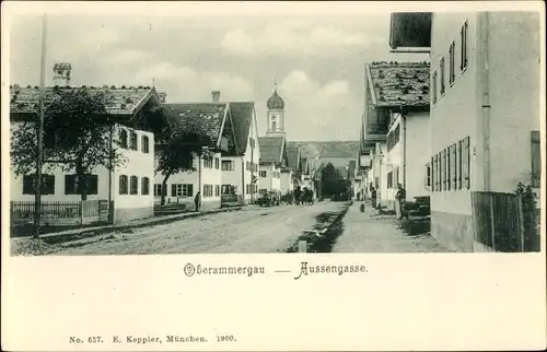 Ak Oberammergau in Oberbayern, Außengasse, Straßenpartie