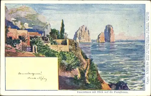 Künstler Ak Capri Campania, Bauernhaus mit Blick auf die Faraglionen, Philipp & Kramer XXIII/10