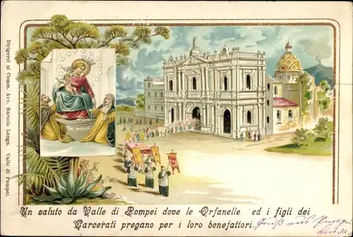 Litho Pompei Campania, Valle di Pompei, Gebet der Waisen und Kriegerwaisen für ihre Gönner