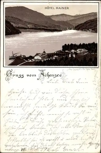 Litho Pertisau in Tirol, Partie am Achensee, Blick auf Hotel Rainer