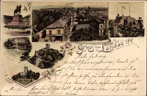 Litho Landau in der Pfalz, Madenburg, Gleisweiler, Trifels, Ortschaft