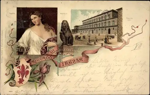 Wappen Litho Firenze Florenz Toscana, Flora, Marzocco, Palazzo Pitti