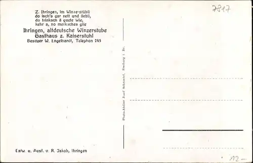 Ak Ihringen am Kaiserstuhl, Altdeutsche Winzerstube, Gasthaus zum Kaiserstuhl, Bes. W. Engelhardt