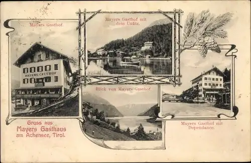 Ak Achenkirch in Tirol, Mayers Gasthof mit Dependance, Panorama vom Ort