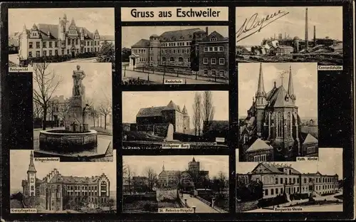 Ak Eschweiler in Nordrhein Westfalen, Amtsgericht, Realschule, Concordiahütte, Kriegerdenkmal