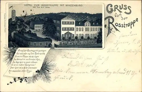 Litho Thale im Harz, Hotel zur Rosstrappe mit Winzenburg