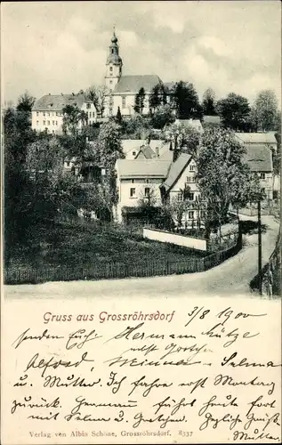 Ak Großröhrsdorf im Kreis Bautzen, Teilansicht vom Ort, Kirche