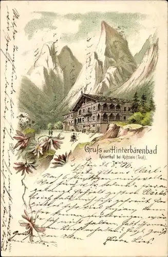 Litho Hinterbärenbad Sölden in Tirol, Hotel im Kaisertal, Berggipfel