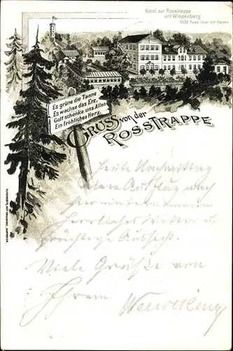 Litho Thale im Harz, Gruß von der Rosstrappe, Hotel mit Winzenburg