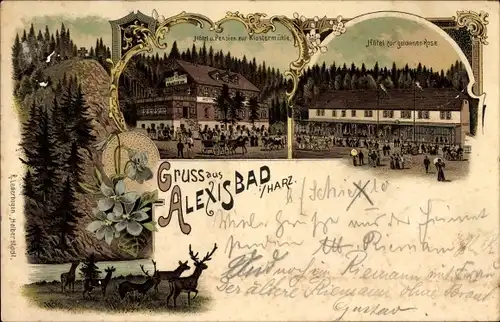 Litho Alexisbad Harzgerode am Harz, Hotel zur Klostermühle, zur goldenen Rose