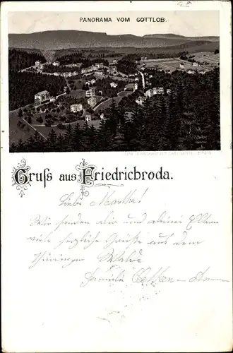 Litho Friedrichroda im Thüringer Wald, Panorama vom Gottlob