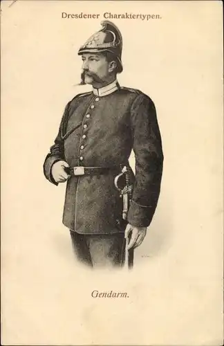 Ak Dresden, Dresdener Charaktertypen, Gendarm in Uniform