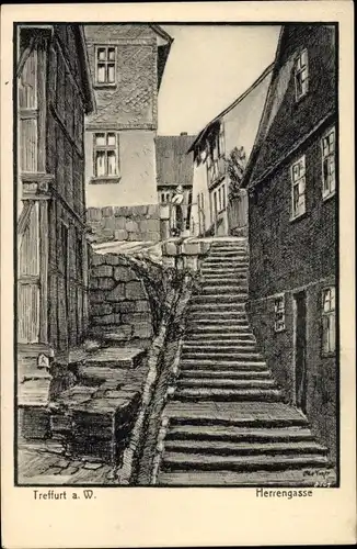 Künstler Ak Treffurt im Wartburgkreis Thüringen, Herrengasse, Treppe