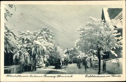 Ak Neuhaus am Rennweg in Thüringen, Eisfelder Straße im Winter