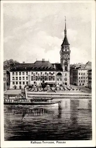 Künstler Ak Passau in Niederbayern, Rathaus Terrasse, Donaudampfer Hebe