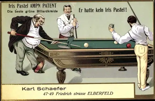 Künstler Ak Elberfeld Wuppertal NRW, Karl Schaefer, Friedrichstraße 47-49, Billard, Iris Pastel