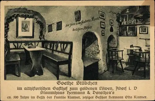 Ak Adorf im Vogtland, Goethestübchen, Gasthof z. goldenen Löwen