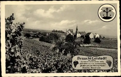 Wappen Ak Leistadt Bad Dürkheim am Pfälzerwald, Weingut, Kirche, Panorama vom Ort