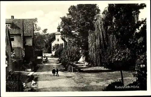 Ak Mörla Rudolstadt in Thüringen, Kirche, Straßenpartie