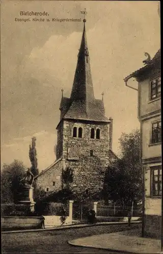 Ak Bleicherode in Thüringen, Ev. Kirche und Kriegerdenkmal