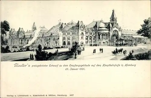Künstler Ak Hamburg Mitte St. Georg, Moeller's Entwurf zum Empfangsgebäude auf dem Hauptbahnhof 1901