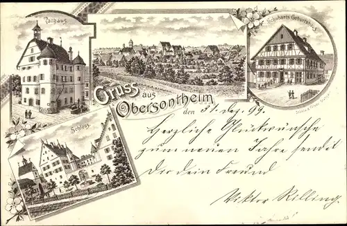 Litho Obersontheim Baden Württemberg, Rathaus, Schloss, Schubarts Geburtshaus