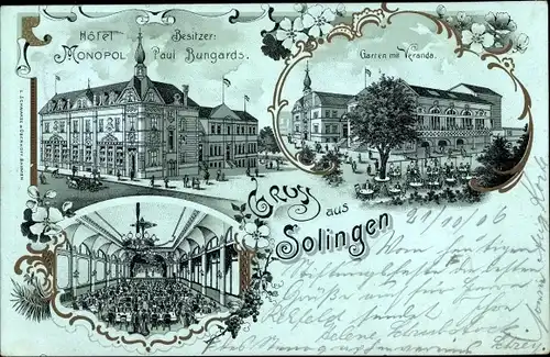 Mondschein Litho Solingen in Nordrhein Westfalen, Hotel Monopol, Garten mit Veranda, Saal