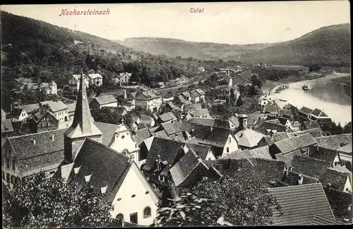 Ak Neckarsteinach in Hessen, Totalansicht von Ort