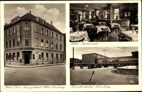 Ak Duisburg im Ruhrgebiet, Hotel Restaurant Zum goldenen Hahn, Bahnhof