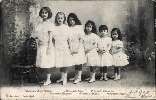 Ak Prnzessinen Maria Adelheid, Charlotte, Hilda, Antonia, Elisabeth und Sophie von Luxemburg