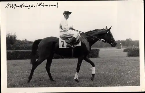 Foto Ak Nelkenkönigin Rennpferd, Jockey Lehmann