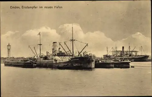 Ak Emden in Ostfriesland, Erzdampfer im neuen Hafen, Heatherside