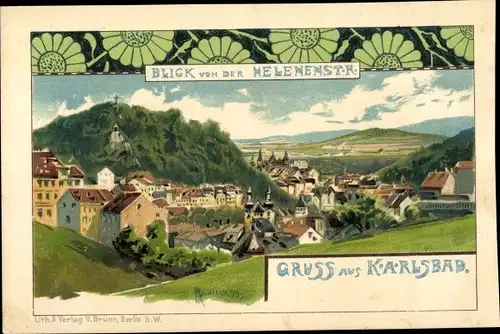 Künstler Litho Karlovy Vary Karlsbad Stadt, Panorama von der Helenenstraße