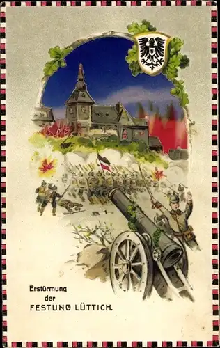 Haltgegendaslicht Passepartout Ak Liège Lüttich Wallonien, Erstürmung der Festung Lüttich, Geschütz