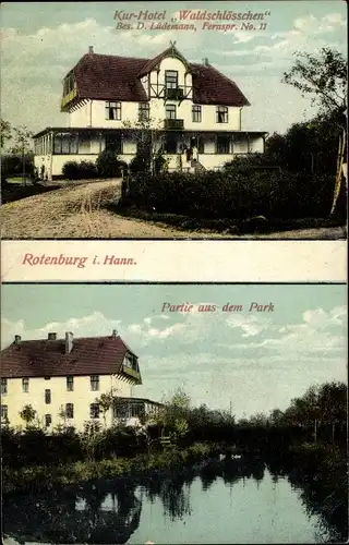 Ak Rotenburg an der Wümme, Kurhotel Waldschlösschen, Bes. D. Lüdemann, Parkpartie