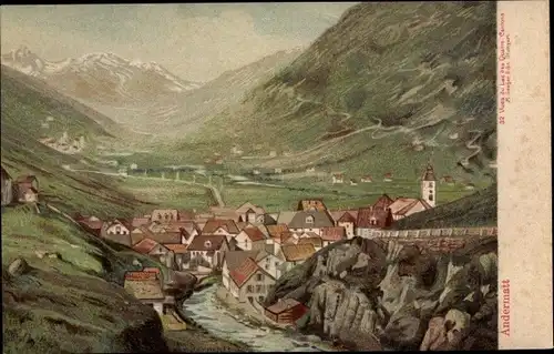 Künstler Ak Andermatt Kanton Uri, Blick auf den Ort