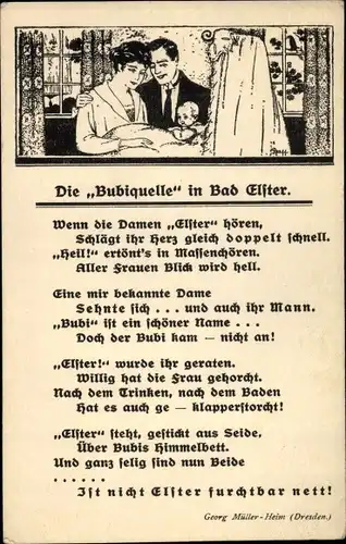 Gedicht Ak Bad Elster im Vogtland, Die Bubiquelle, Mann, Frau, Baby