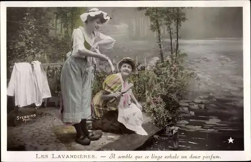 Ak Les Lavandieres, Wäscherinnen