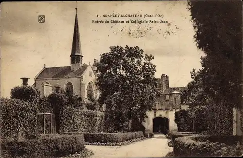 Ak Grancey sur Ource Côte d'Or, Entree du Chateau, Collegiale Saint Jean