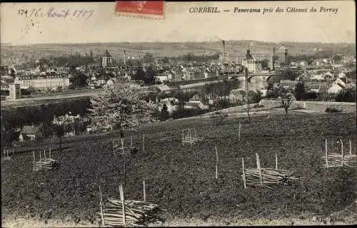 Ak Corbeil Essonne, Panorama pris des Côteaux du Perray