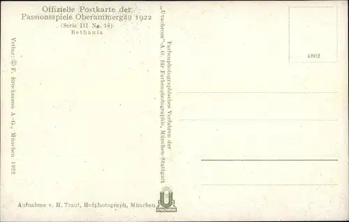 Ak Oberammergau in Oberbayern, Passionsspiele 1922, Bethania, Serie III No. 18